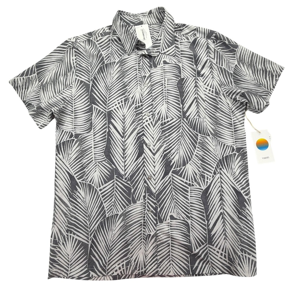 Vuori Shirt Mens XL Gray Short Sleeve Button Up Jersey Graphic Print Pocket
